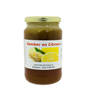 450 gram gember en citroenhoning online te koop van Imkerij Flevohoning